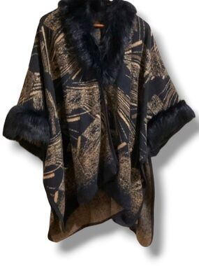 Women’s Faux Fur Shawl Wrap Poncho Open Front Sweater Cloak Winter Cape Wrap